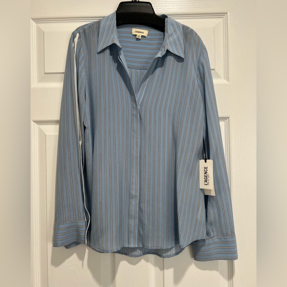 NWT new 🆕 L’Agence Maggie split sleeve blouse size large 100% silk - Picture 4 of 14